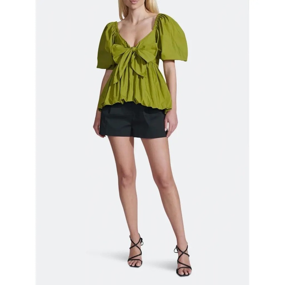 TOCCIN NY Sz L Front-Tie‎ Bubble Hem Poplin Blouse Top in Cactus Green Boho